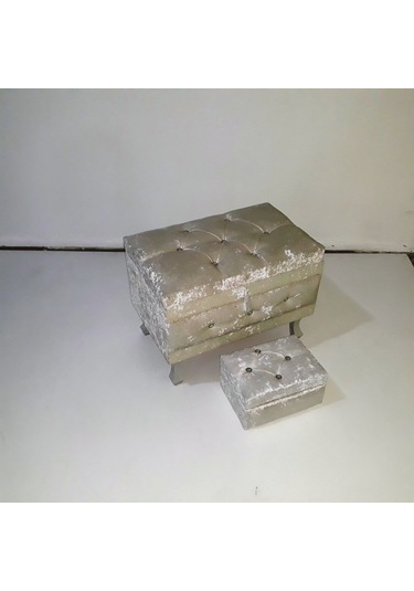 Çeyiz Sandık Kapitone Model 3Lü Set Krem Kadife Kumaş İçi Kırmızı