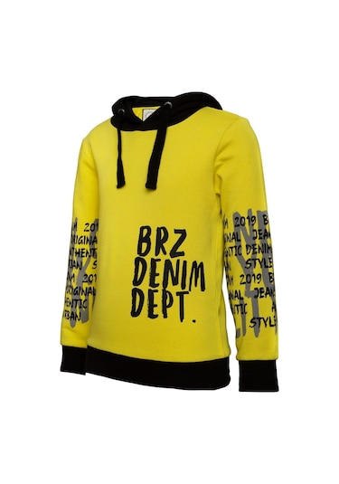Brz Kids Baskılı Erkek Çocuk Kapüşonlu Sweatshirt Hoodie Sarı