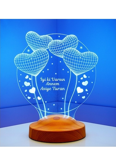 3D Led Lamba 3 Boyutlu Anneler Günü Kişiye Özel Balon Kalp Küre