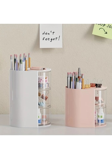 Dashanshop Pembe 2 Katlı Döner Pudru Süngeri Saklama Kutusu Makyaj Fırçası Organizer Pembe