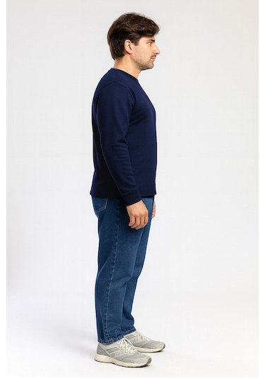 Vatan Tekstil İçi Polarlı Hafif Dar Kalıp Bisiklet Yaka Erkek Basic Sweatshirt Lacivert