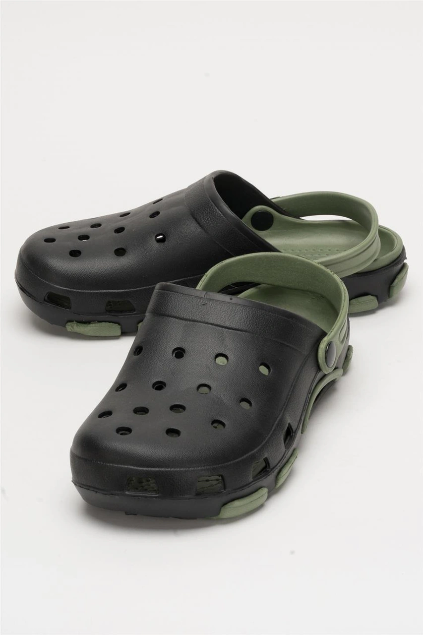 Unisex Çift Tabanlı Ortopedik Hemşire Doktor Aşçı Laboratuvar Deniz Havuz Terliği Sandalet Siyah - Yeşil Siyah - Yeşil