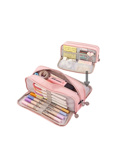 Ww Üç Katmanlı Büyük Kapasiteli Kalem Kutusu-pembe