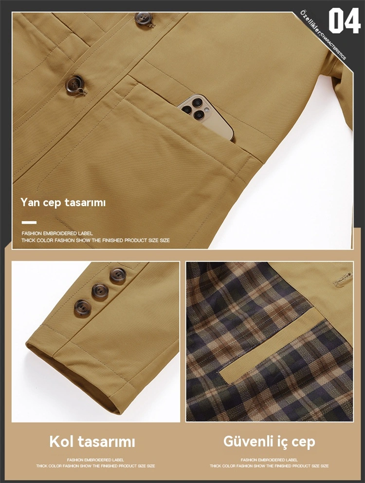 Erkek Saf Pamuklu Yaka Ceket Günlük Ceket Yeşil