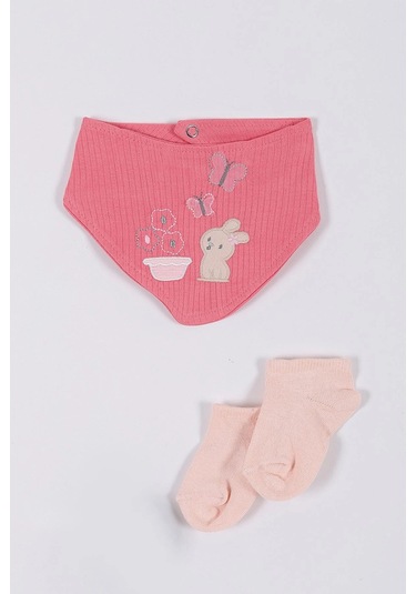 Tavşan Desenli Müslin Kız Bebek Hastane Çıkışı Bebek Kıyafetleri Yenidoğan Hastane Çıkış Seti 5 Li Pudra