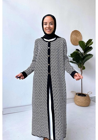 Kahijab Siyah/beyaz Desenli Hırka Siyah