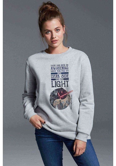 Dark Side Light Baskılı Gri Kadın Sweatshirt