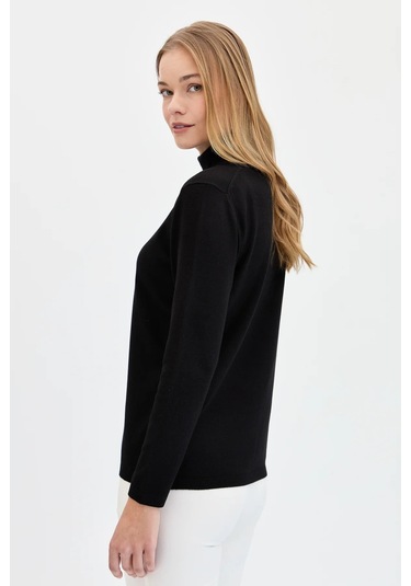 Desen Triko Kadın Likralı Uzun Kollu Basic Tam Balıkçı Bluz 20017 Siyah Siyah