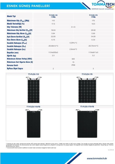 Tommatech 110wp Flexible Esnek Güneş Paneli Tt-flex-110