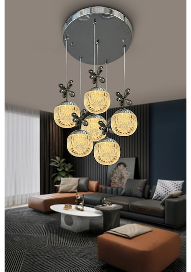Modern Sarkıt Cam 7 Top Led Avize Çok Renkli