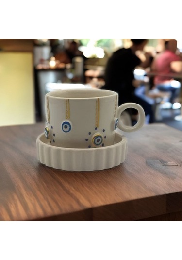 Altın Yaldız Çizgi Noktalı Nazar Fincan Mug