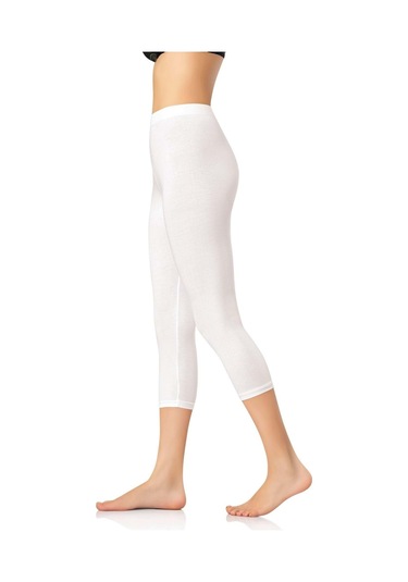 Kadın Likralı Kapri Tayt Beyaz Beyaz