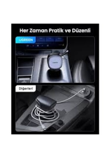 75w 2 Portlu Usb-c Kablolu Araç Içi Şarj Cihazı Çakmaklık Adaptörü, 55653 Gri