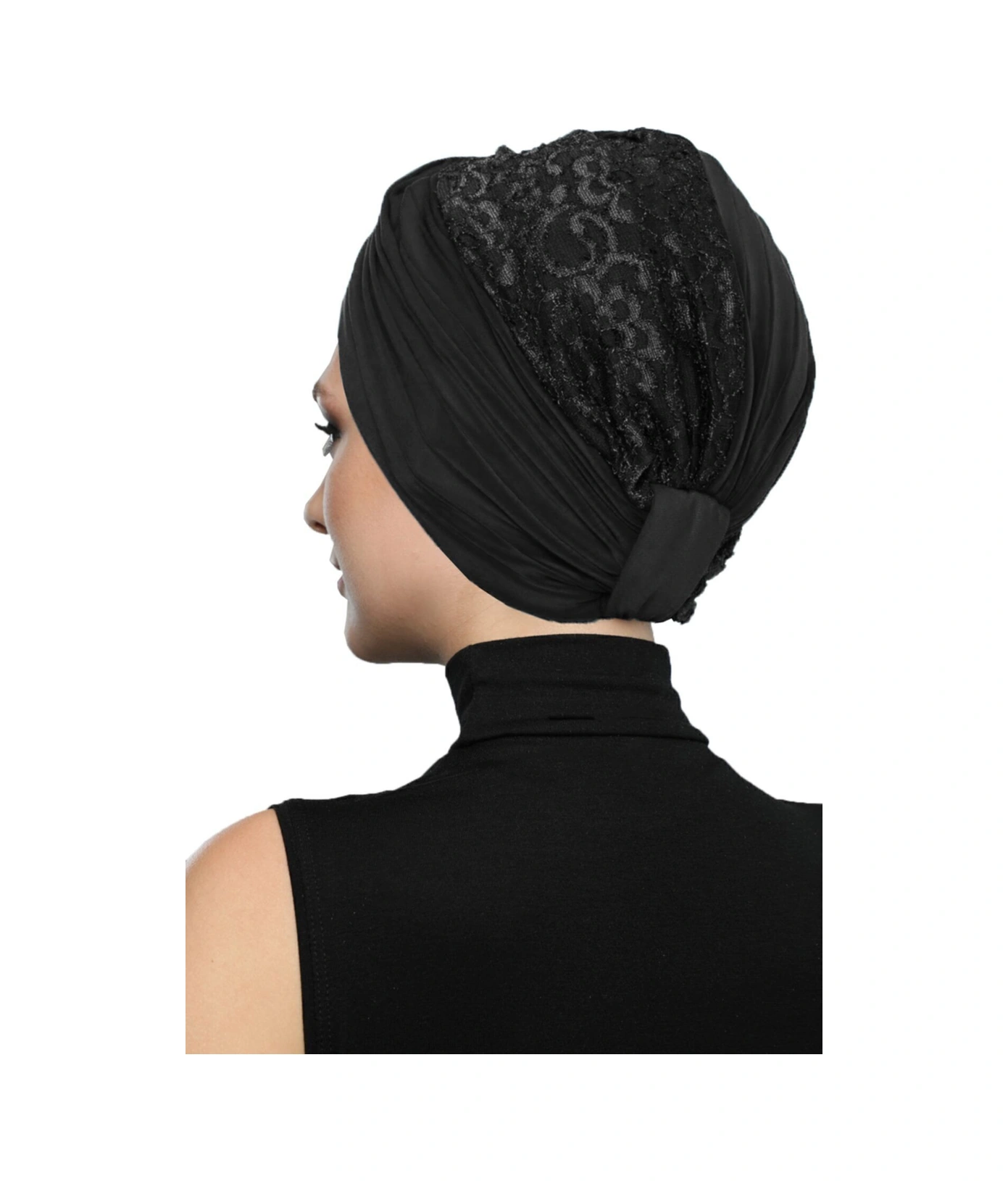 Çapraz Dantel Siyah Hazır Türban Tesettür Havuz Bonesi Siyah