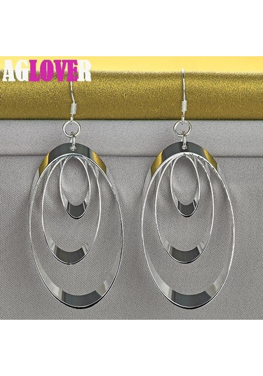 925 Ayar Gümüş Üç Yuvarlak Daire Damla Küpe Charm Takı