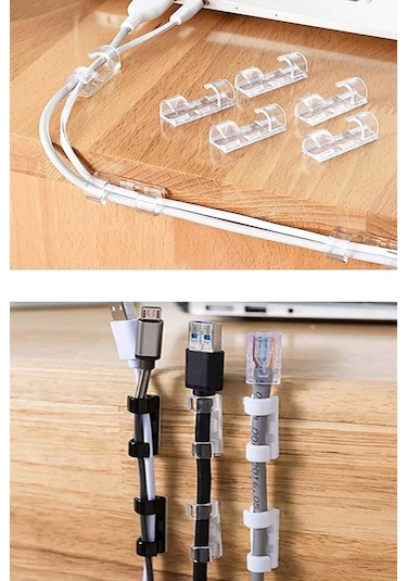 200lü Şeffaf Kablo Sabitleyici Düzenleyici Duvar Klipsi Yapışkanlı Kablo Organizer Tutucu Toplayıcı