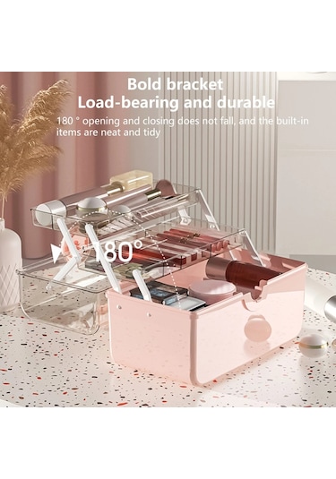 Sones Kozmetik Saklama Kutusu Plastik Anti-toz Şeffaf Masaüstü İlaç Kutusu L Pembe