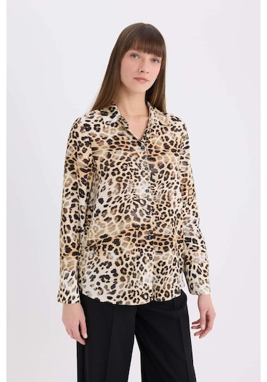 DeFacto Regular Fit Leopar Desenli Uzun Kollu Gömlek I8266AZ25SPBG362 DeFacto Regular Fit Leopar Desenli Uzun Kollu Gömlek I8266AZ25SPBG362