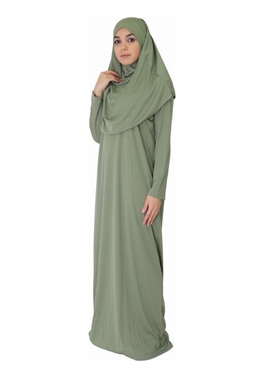 Açık Haki Fermuarsız Namaz Elbisesi