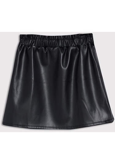 Kids Girl Deri Efektli Mini Siyah Etek Siyah