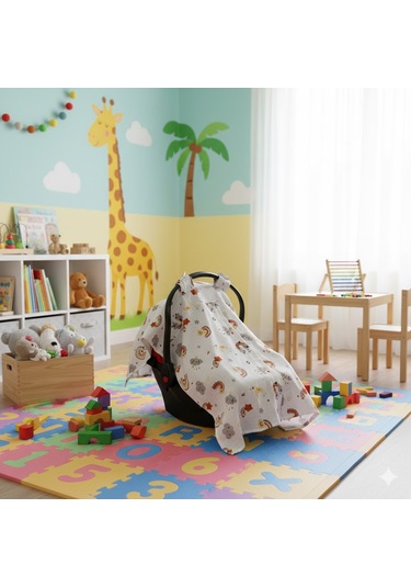 Gökkuşağı ve Yıldızlar Deseni Pamuk Müslin Kumaş Puset Örtüsü Rüya Temalı Puset Örtüsü Beyaz