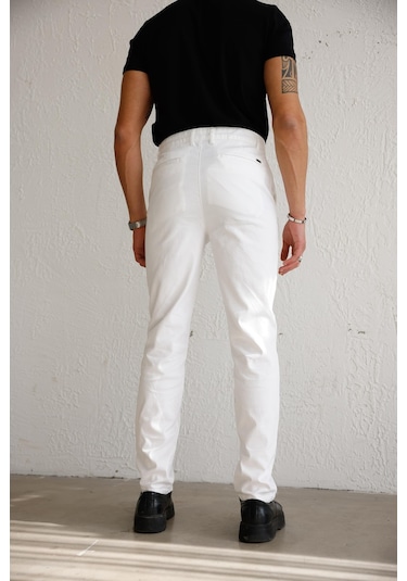 Braccas Erkek Armürlü Slim Fit Beyaz Pantolon Beyaz
