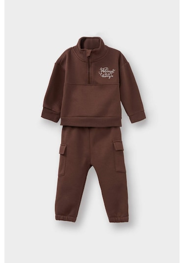Defacto Erkek Bebek 2li Takım Baskılı Yarım Fermuarlı Sweatshirt Eşofman Altı G1126a525wnbn334 Kahve