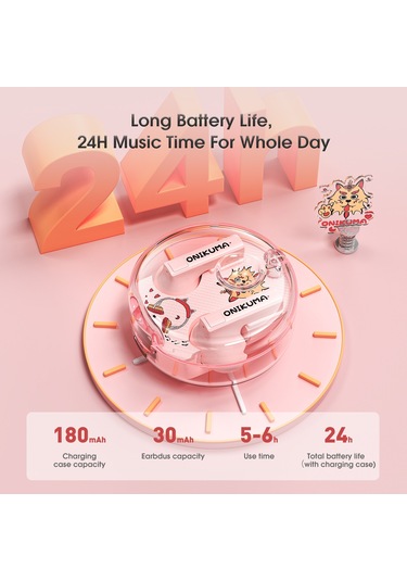Onıkuma T301 Şeffaf Karikatür Kablosuz Bluetooth Kulaklık Pembe