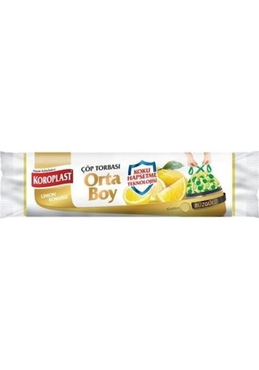 Koroplast Büzgülü Limon Kokulu Orta Boy Çöp Torbası 12 Adet Sarı 55 x 60 CM
