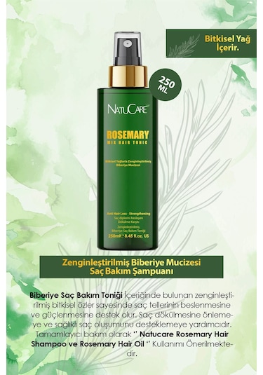 Natucare Saç Oluşumunu Destekleyen Yoğunlaştırıcı Ve Güçlendirici Biberiye Saç Toniği 250 ML