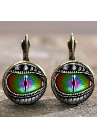 Altın 1 Çift Ejderha Gözü Bronz Trendy Cam Cabochon 15mm Kol Arka Küpe Çok Renkli