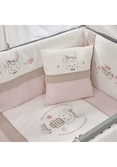 Meltem Kids Mondo Sallanır Ahşap Anne Yanı Beşik - 60x120 CM ( Gri - Pretty) Pembe