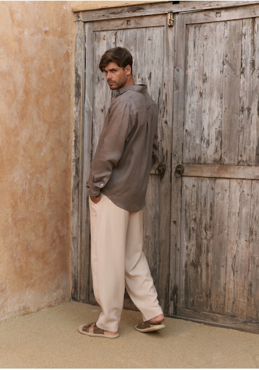 Mai Studios Co. Mai Collection Lorenza Kemer Detay Bej Erkek Pantolon Bej