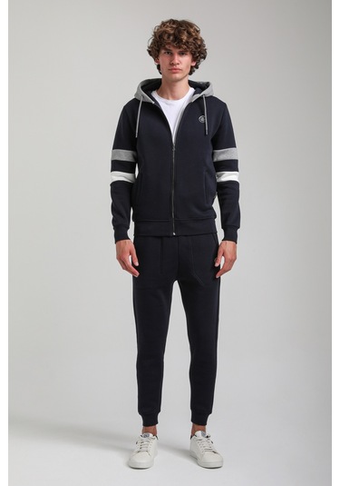 Kapşonlu Ve Fermuarlı Lacivert Slim Fit Full-zip Sweatshirt 23fwm64068 Lacivert