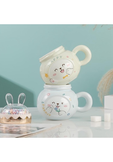 Suntek Sevimli Tavşan Kahve Kupaları Kapaklı Ve Ev Partisi