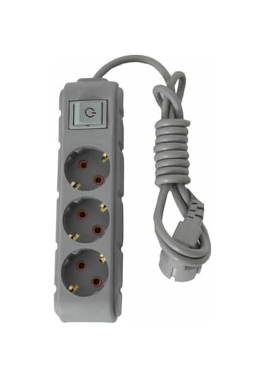 3'lü Anahtarlı Topraklı Priz, 2 Metre, 16a, 250v, Gri 0
