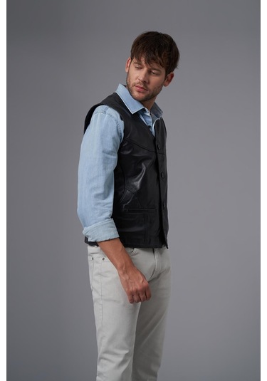 Alcide Siyah Deri Yelek 118518 001