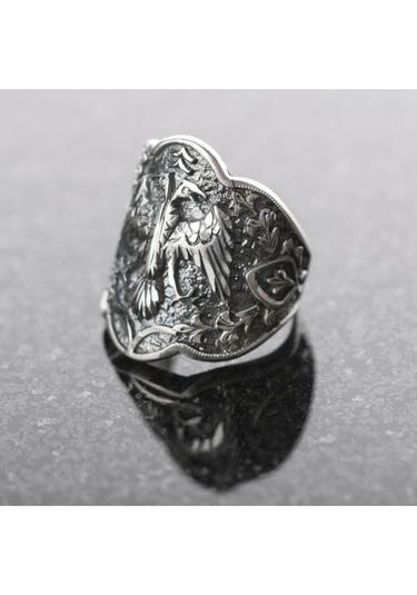 Takılingo 925 Ayar Gümüş Selçuklu Kartalı El İşi Zihgir Erkek Yüzük Gümüş