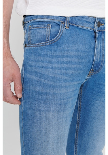 AC&Co / Altınyıldız Classics Erkek Mavı Ekstra Slim Fit Dar Kesim Pamuklu Rıss Jean Kot Pantolon Denim Mavi