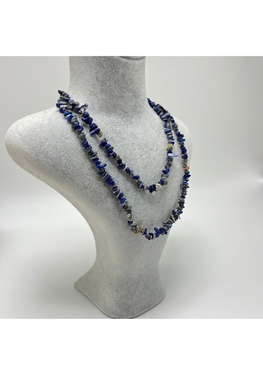 Sertifikalı Lapis Lazuli Saçaklı Model Doğal Taş Kolye 80 Cm Çok REnkli