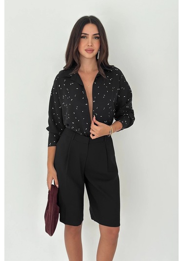Varak Baskılı Gömlek Siyah
