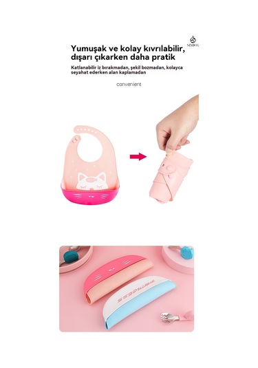 Beyaz Renk Panda Desenli Silikon Önlük