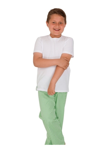 The Don Aile Beyaz-Yeşil Kareli Erkek Çocuk Pijama Takımı (9-14 Y
