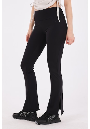 Scorp Ivy Kadın Yüksek Bel Yırtmaçlı Bol Paça Spor Tayt Siyah STANDART