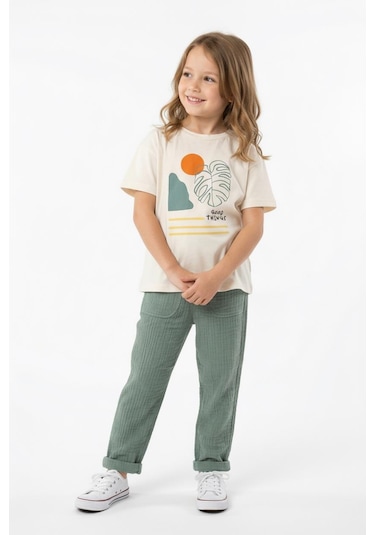 Miababy Oversize Baskılı Müslin Takım Çağla Yeşili