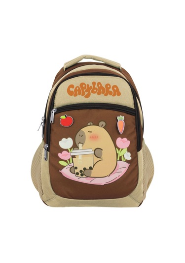 Capybara Erkek Çocuk İlkokul Okul Sırt Çantası - Bej - Kahverengi - 5230 Çok Renkli