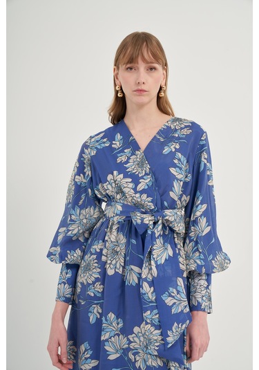 Ftz Kadın Tansel Desenli Elbise İndigo 31057 Indigo