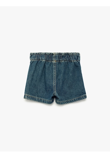 Koton Normal Bel Bağlama Detaylı Pamuklu Denim Şort Etek Orta İndigo 6smg40023ad