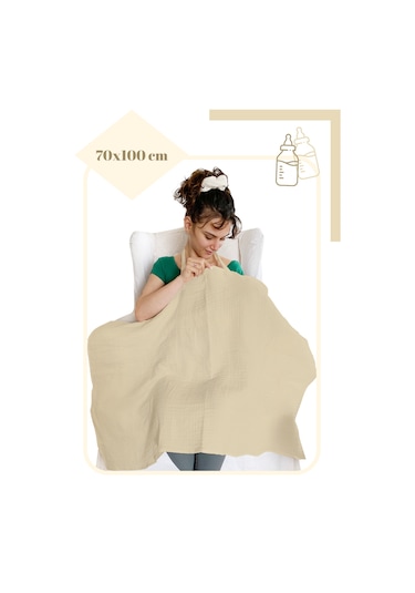 4 Katlı Iç Göstermez Pamuk Müslin Bebek Emzirme Önlüğü Bej