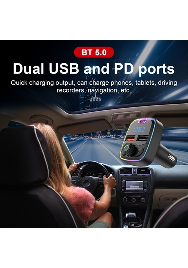 Xindoker Siyah Araç Fm Transmitörü - Bluetooth免提 Araç Mp3 Çalar, Pd Hızlı Şarj + Çift Usb, Fonksiyonel Işıklandırma, Yolculuk Müzik Arkadaşı
